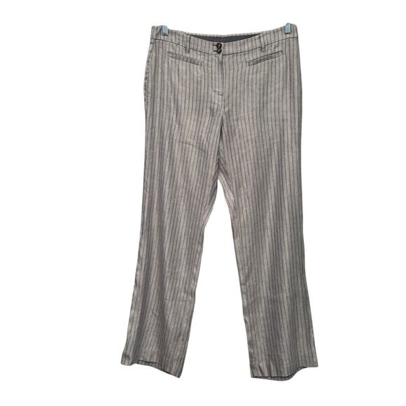 J.Jill Coastal Graphite Gray Mid-Rise Linen Blend Stretch Pinstripe Pants Sz‎ 10 - Picture 1 of 11